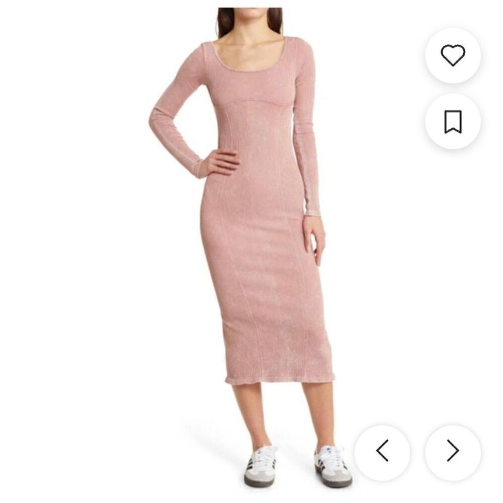 BDG Urban Outfitters Long Sleeve Rib Sweater Dress in Rose
